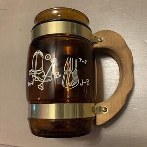 Vintage Siesta Ware Mug Western Print Wood Handle Wisconsin 70's Bar
